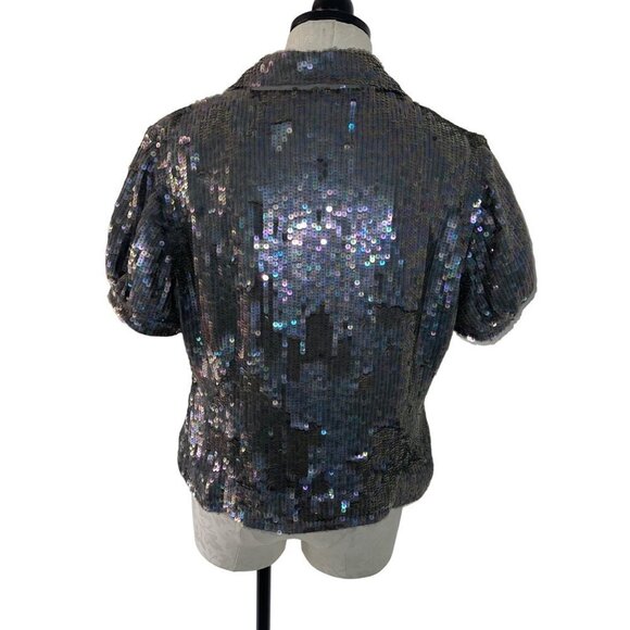 Embex Inc Vintage Womens Jacket Size Large Gray Sequin Embellished Puff Sleeve - Picture 2 of 8
